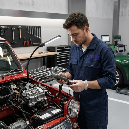 ATM Mini Cooper Özel Servisi uzman teknisyeni çalışırken